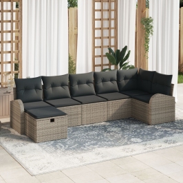 Set de sofá de jardín de 7 piezas con cojines gris ratán