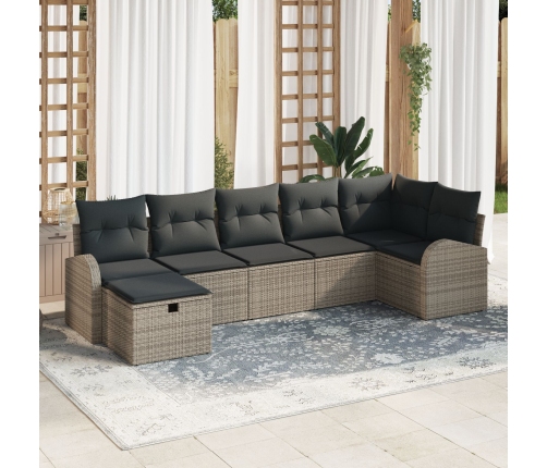 Set de sofá de jardín de 7 piezas con cojines gris ratán
