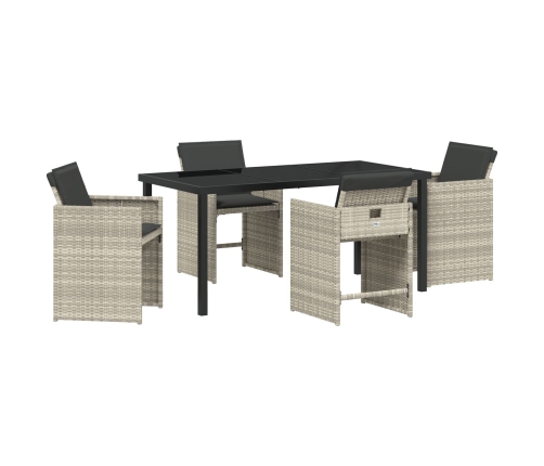 Conjunto de Comedor Jardín  de 5 Piezas con Cojines Gris Claro Poliratán