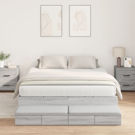 Cama de almacenamiento  Gris sonoma Madera elaborada 140 x 190 cm