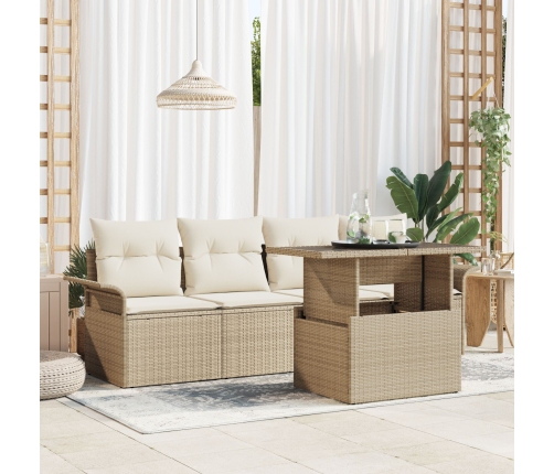 Conjunto de Sofás de Jardín de 5 Piezas con Cojines Beige de Poliratán