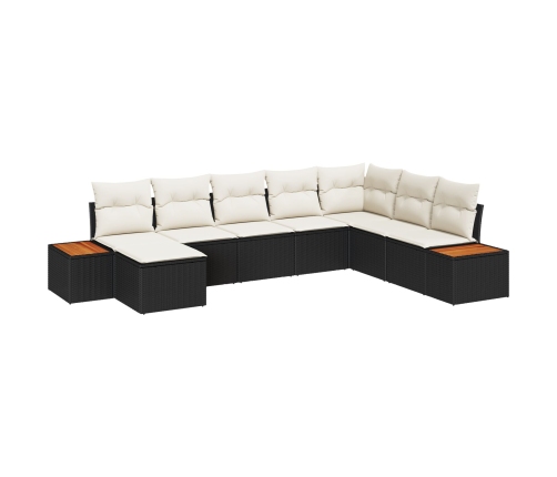 Conjunto de Sofá de Jardín de 8 Piezas con Cojines Negro Poliratán Acacia