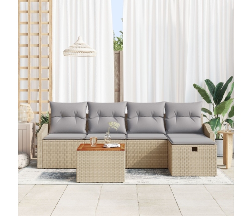 Conjunto de Sofás de Jardín  Set de 6 Gris, Beige Ratán, Tela