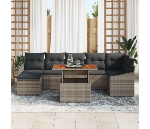 Conjunto de comedor de jardín de 8 piezas con cojines gris poliratán acacia