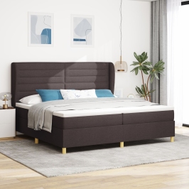 Cama con somier  y colchón marrón oscuro 200x200 cm de tela