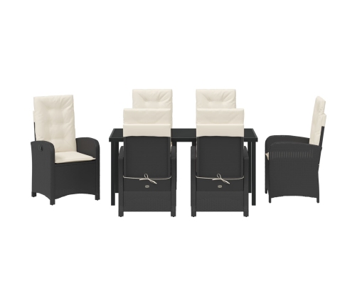 Set de comedor de jardín  7 piezas con cojines - Ratán negro