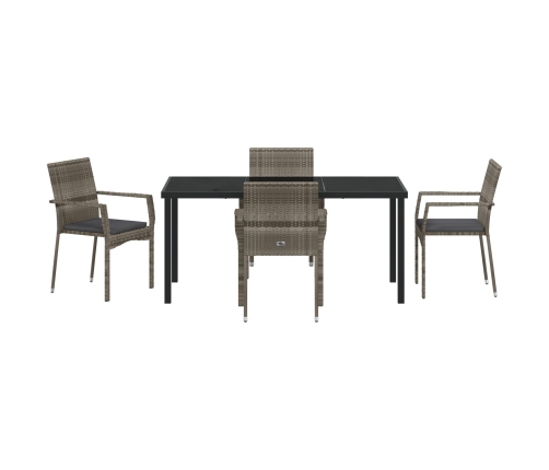 Conjunto de Comedor de Jardín  de 5 Piezas con Cojines en Gris Poliratán