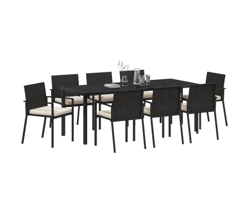 Conjunto de Comedor de Jardín de 9 Piezas  Negro Poliratán