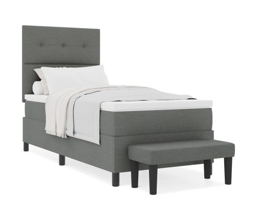 Cama Box Spring con Colchón y Banco Gris Oscuro 90x200 cm Tela