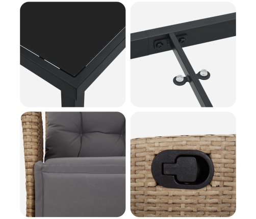 Conjunto de Comedor de Jardín de 9 Piezas Beige Rattan Poliéster