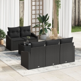 Set de Sofá de Jardín de 6 Piezas con Cojines Negro Poliratán