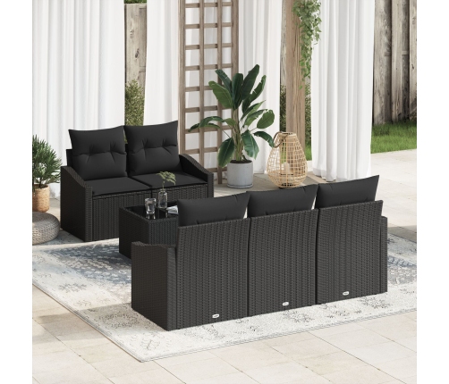 Set de Sofá de Jardín de 6 Piezas con Cojines Negro Poliratán
