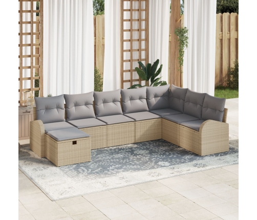 Set de Sofás de Jardín de 8 Piezas con Cojines Beige Ratán Poliéster