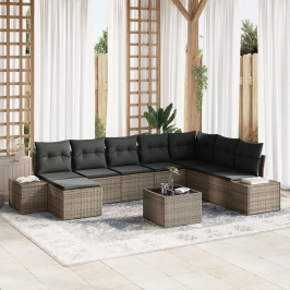 Conjunto de sofá de jardín 9 piezas Gris Ratán