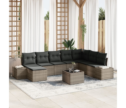 Conjunto de sofá de jardín 9 piezas Gris Ratán