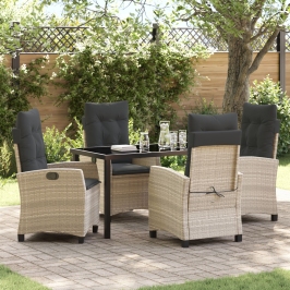 Set de Comedor de Jardín de 5 Piezas con Cojines Gris Claro Poliratán