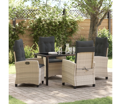Set de Comedor de Jardín de 5 Piezas con Cojines Gris Claro Poliratán