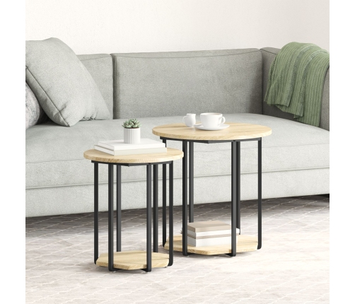 Mesa auxiliar  de 2 piezas de madera de roble Sonoma y metal