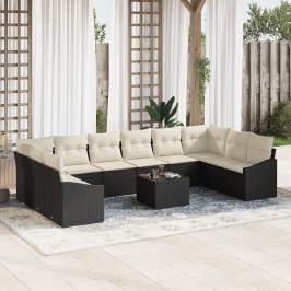 Juego de Comedor de Jardín de 10 Piezas con Cojines Beige Poliratán