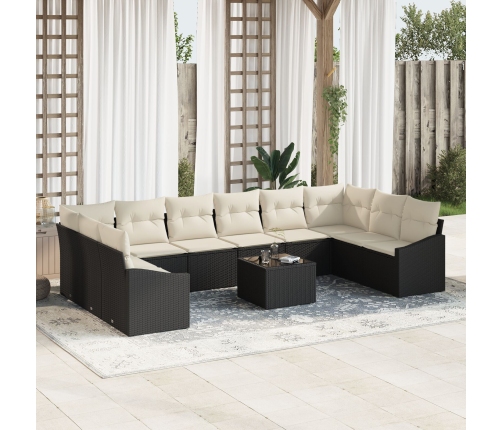 Juego de Comedor de Jardín de 10 Piezas con Cojines Beige Poliratán