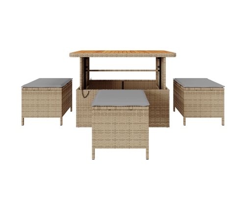 Juego de Comedor de Jardín de 4 Piezas con Cojines Beige Ratán Sintético Acacia