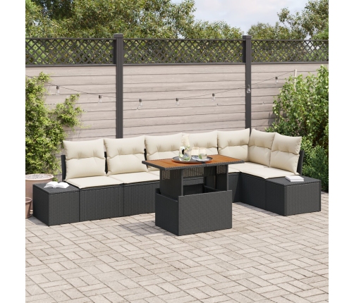 Conjunto de Comedor de Jardín de 7 piezas con Cojines Negro Poliratán Acacia