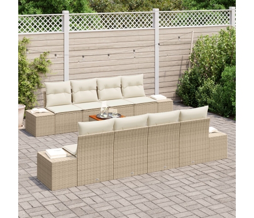 Juego de Sofá de Jardín  de 7 Piezas con Cojines Beige Ratán Sintético Acacia