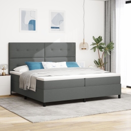 Cama con base y colchón gris oscuro 200x200 cm de tela