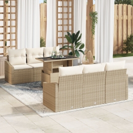 Conjunto de Sofá de Jardín de 7 Piezas con Cojines Beige Rattan