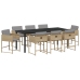 Set de Comedor de Jardín de 9 Piezas con Cojines Ratán Poliéster Beige