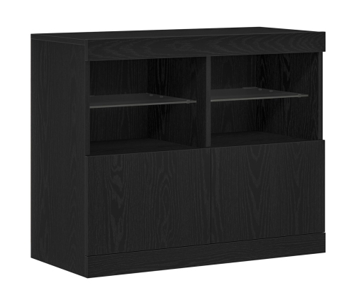 Aparador  con Luces LED Roble Negro 81x37x67 cm