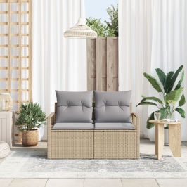 Sofá de jardín de 2 plazas  con almacenamiento y cojines color beige de ratán sintético