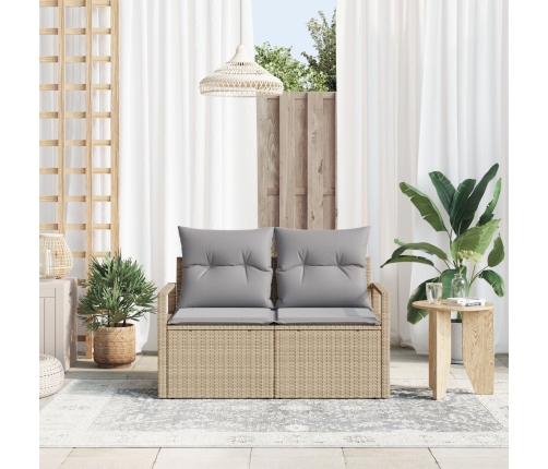 Sofá de jardín de 2 plazas  con almacenamiento y cojines color beige de ratán sintético