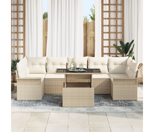 Conjunto de Sofás de Jardín  de 8 Piezas con Cojines Beige de Ratán Poliéster