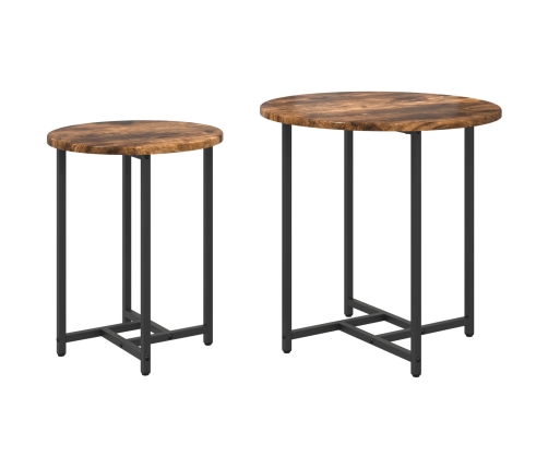 Mesa Lateral  2 pcs Madera de Roble Ahumada, Madera Ingenierizada y Metal