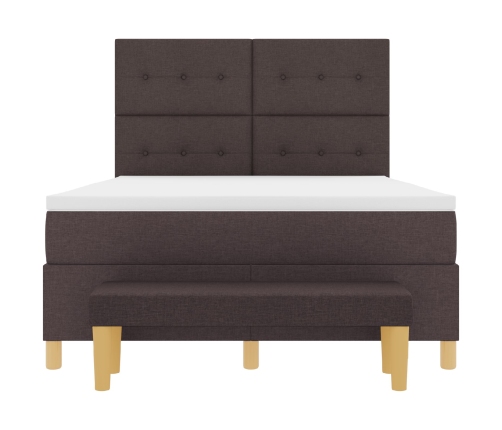 Cama box spring  con colchón y banco marrón oscuro 140x190 cm de tela