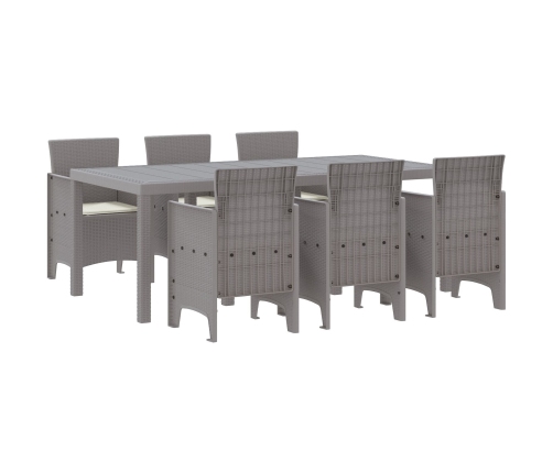 Conjunto de Comedor de Jardín de 7 Piezas con Cojines Gris Claro de Poliratán