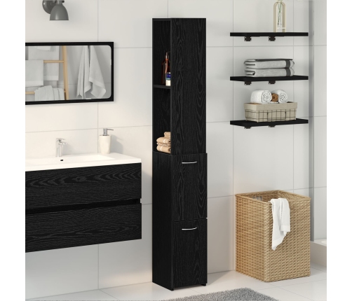 Armario de baño  Negro Roble 25x25x170 cm Madera de Ingeniera