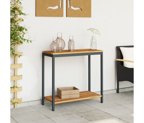 Mesa de Exterior  Natural y Negra 35x80x75 cm de Madera Sólida y Acero