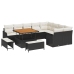 Set de Sofá de Jardín de 12 Piezas con Cojines Negro Poliratán Acacia,  Sofá de Jardín de 2 Plazas con Almacenamiento y Cojines Negro Poliratán,  Set de Comedor de Jardín de 3 Piezas con Cojines Negro Poliratán Acacia