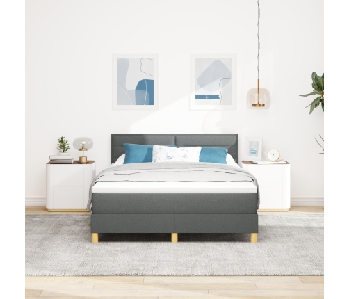 Cama Box Spring  con colchón gris oscuro 160x200 cm tela