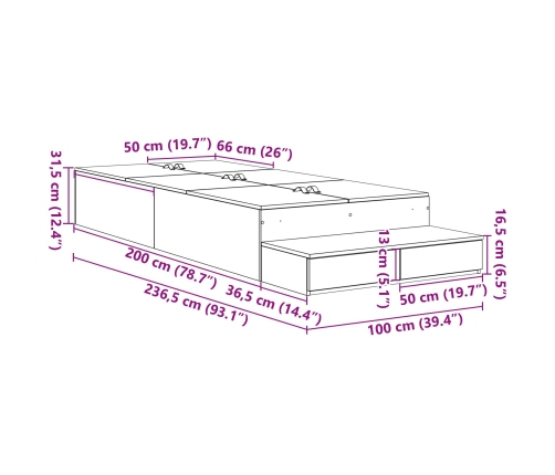 Cama con Almacenamiento  Gris Concreto Madera 236.5 x 100 x 31.5 cm