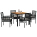 Juego de Comedor Set de 4 Negro Metal, Ratán Duradero