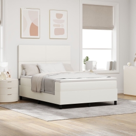 Cama con Box Spring  con Colchón&LED Crema 140x200 cm Tela de Terciopelo