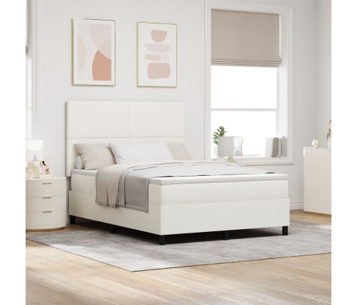 Cama con Box Spring  con Colchón&LED Crema 140x200 cm Tela de Terciopelo