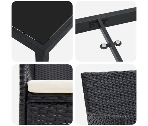 Conjunto de Comedor de Jardín  de 7 Piezas Negro de Ratán Poliéster