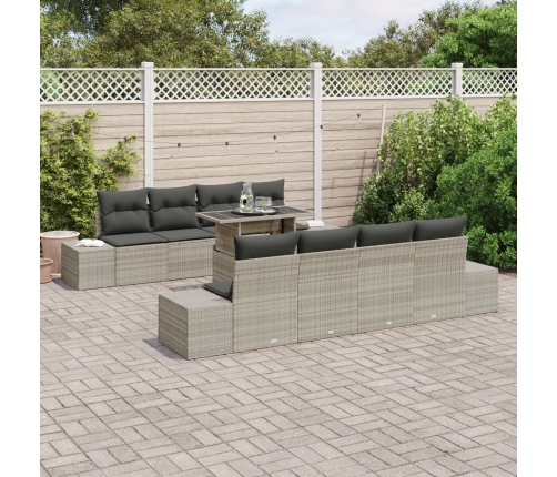 Conjunto de Sofás de Jardín  Set de 7 Gris Ratán, Poliéster