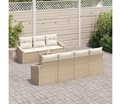 Conjunto de Sofá de Jardín de 8 Piezas con Cojines Beige Ratán Sintético
