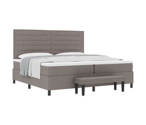 Cama Box Spring  con Colchón y Banco Gris 200x200 cm Tela