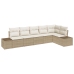 Conjunto de sofá de jardín  de 6 piezas con cojines Beige Poliratán